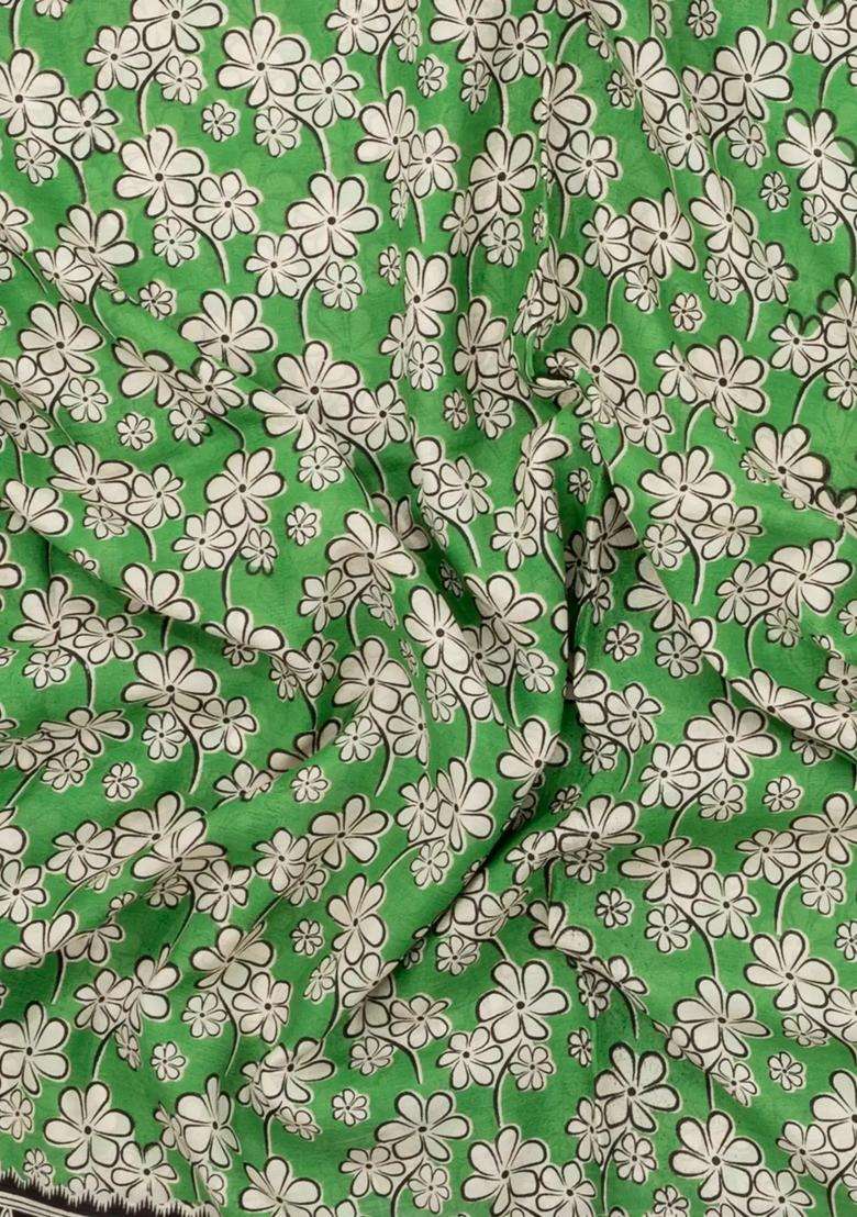 Green Printed Kalamkari Cotton Saree For Women - Indya