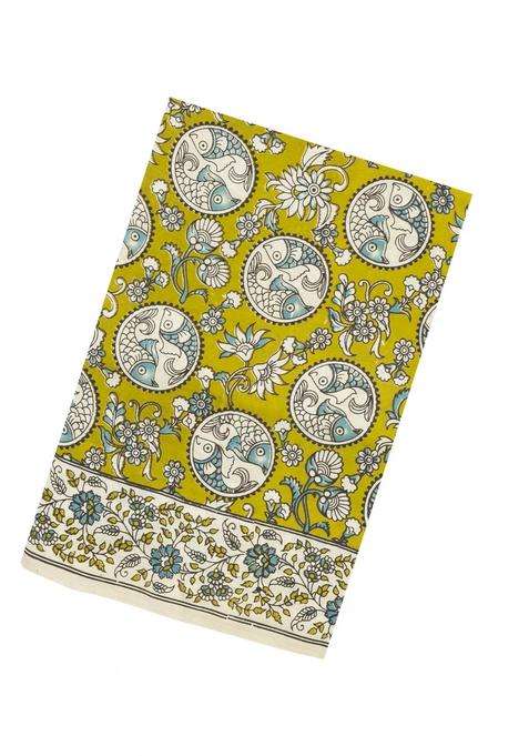 Light Green Printed Kalamkari Cotton Saree For Women