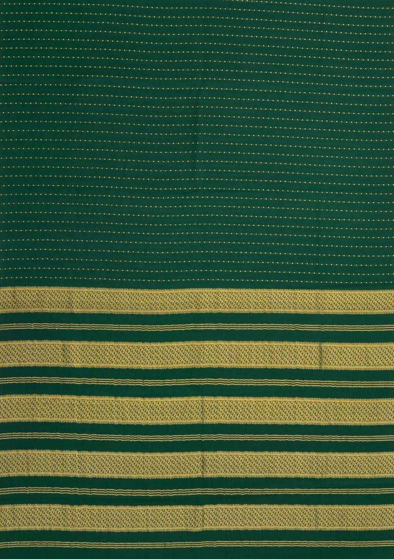 Dark Green Woven Mysore Silk Saree With Zari Motifs With Buttas And Brocade Design For Women - Indya