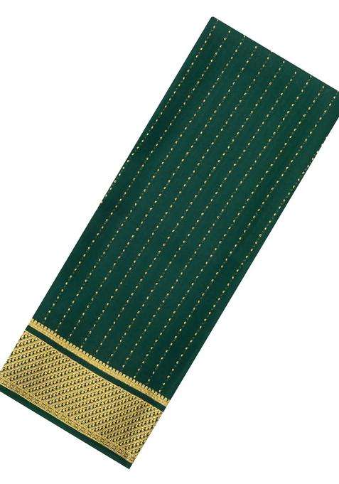 Dark Green Woven Mysore Silk Saree With Zari Motifs With Buttas And Brocade Design For Women