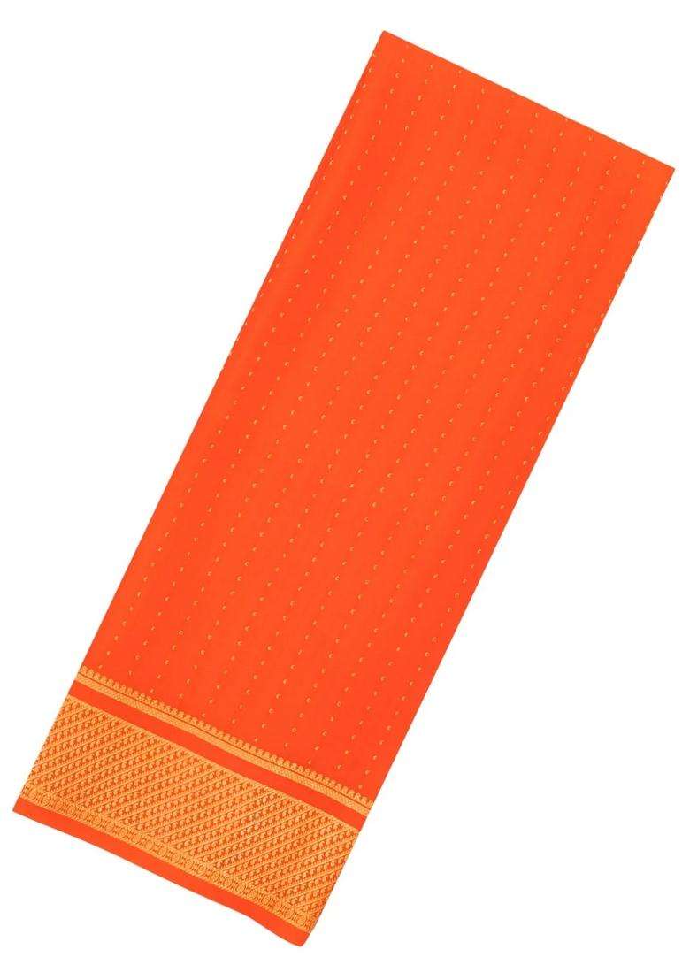 Orange Woven Mysore Silk Saree With Zari Motifs With Buttas And Brocade Design For Women - Indya