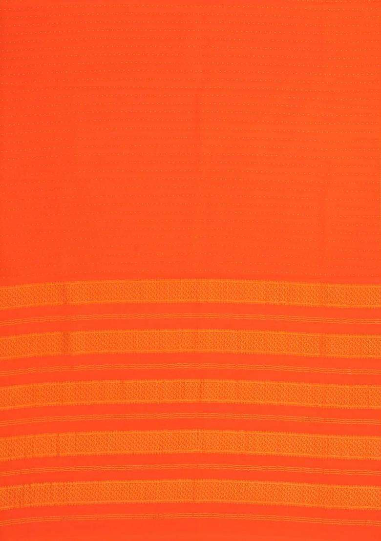 Orange Woven Mysore Silk Saree With Zari Motifs With Buttas And Brocade Design For Women - Indya