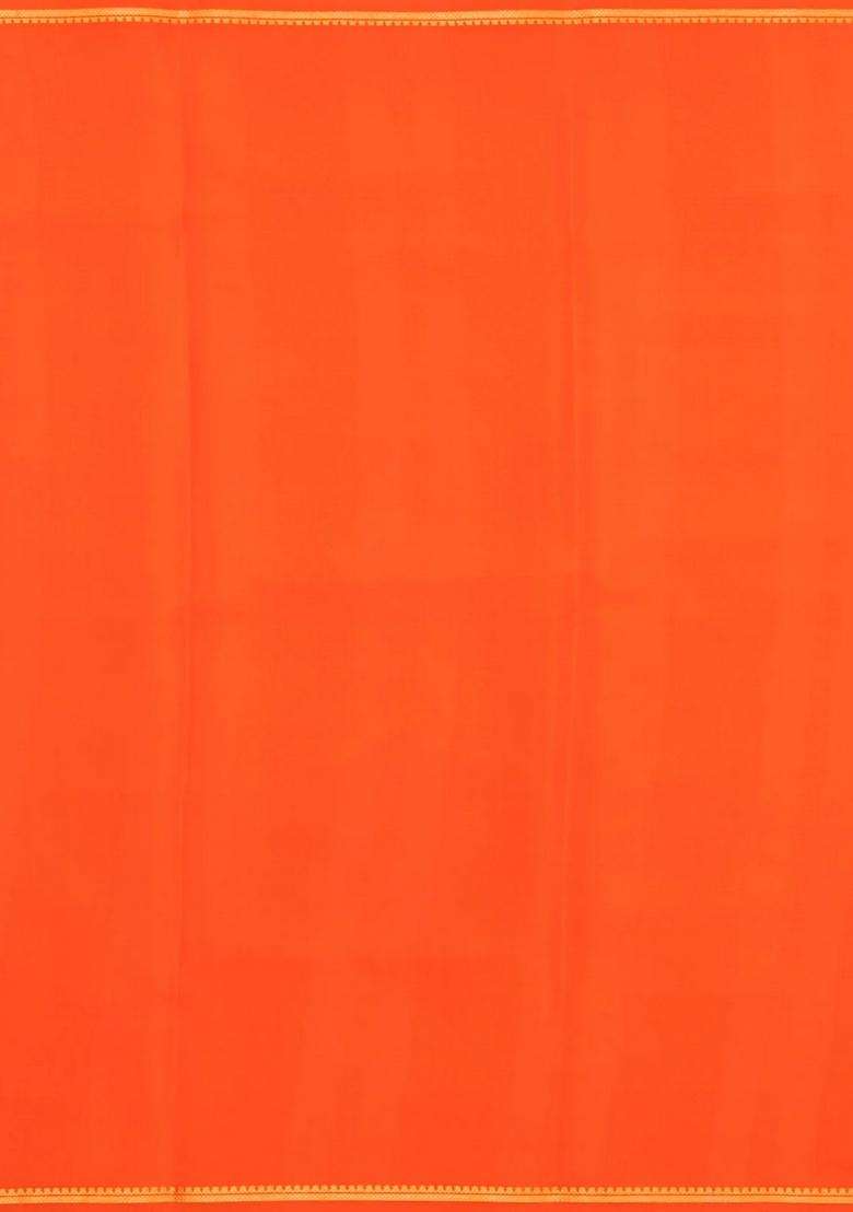 Orange Woven Mysore Silk Saree With Zari Motifs With Buttas And Brocade Design For Women - Indya