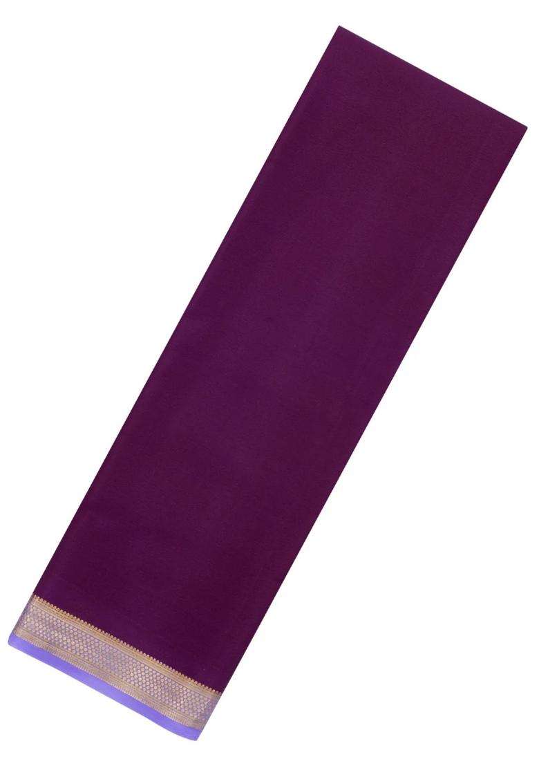 Dark Purple Woven Mysore Silk Saree With Contrast Border With Traditional Woven Design For Women - Indya