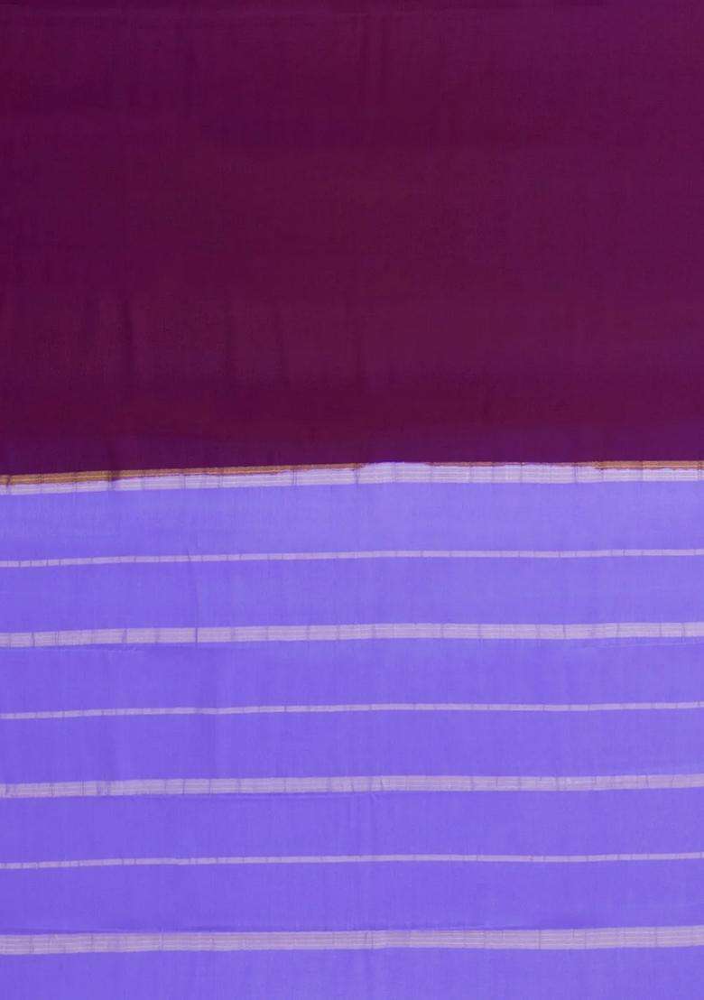 Dark Purple Woven Mysore Silk Saree With Contrast Border With Traditional Woven Design For Women - Indya