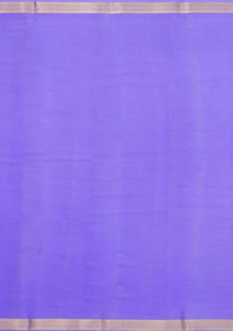 Dark Purple Woven Mysore Silk Saree With Contrast Border With Traditional Woven Design For Women - Indya