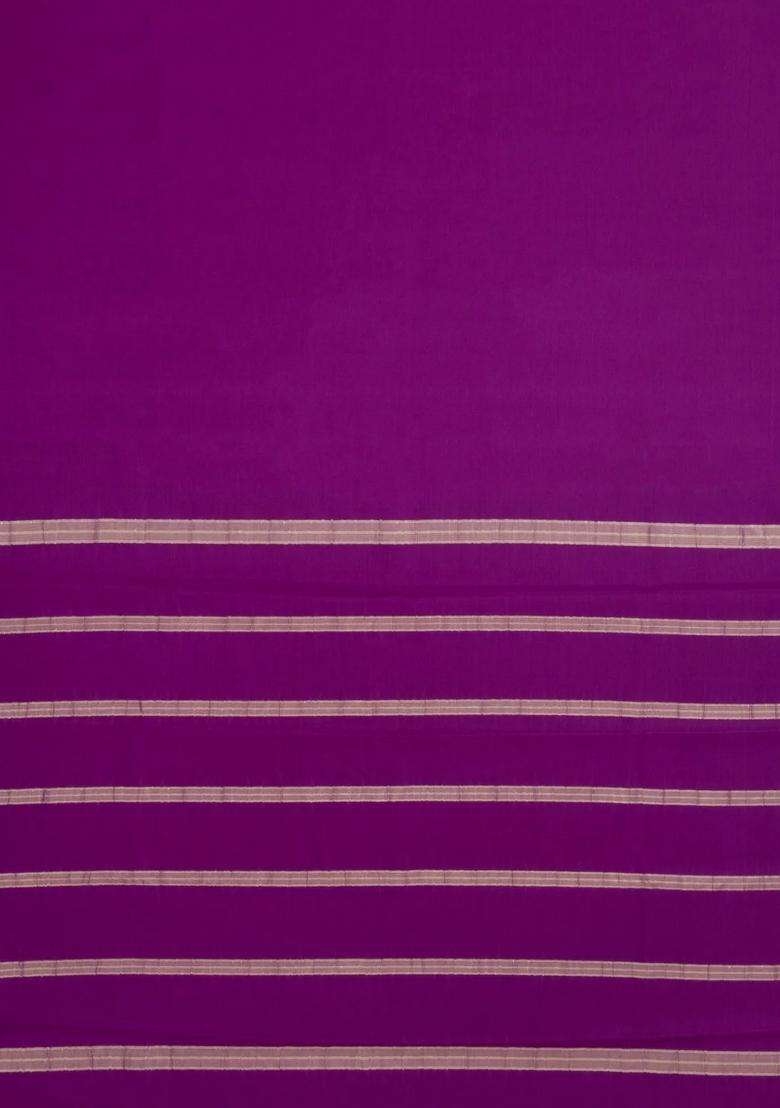 Purple Woven Mysore Silk Saree With Zari Border With Traditional Woven Design For Women - Indya