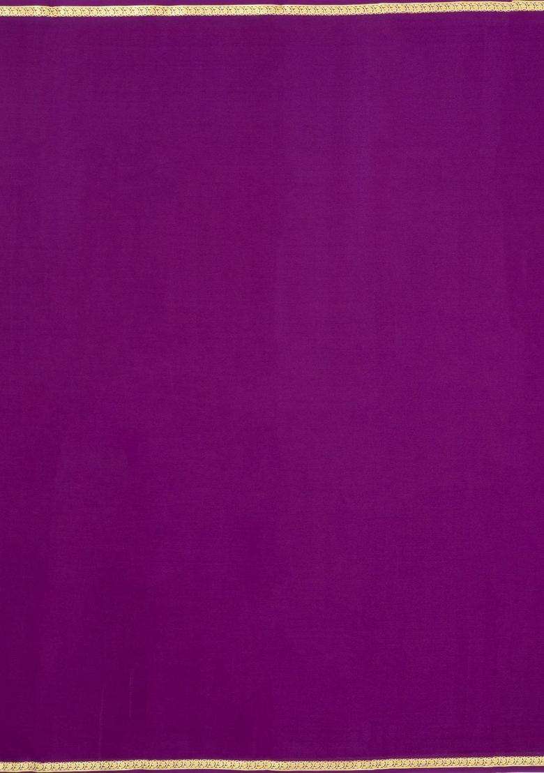 Purple Woven Mysore Silk Saree With Zari Border With Traditional Woven Design For Women - Indya