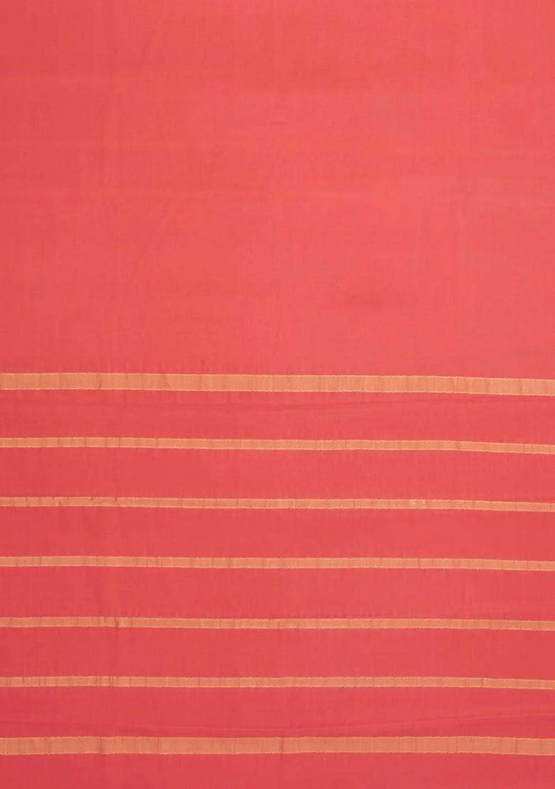 Peach Woven Mysore Silk Saree With Zari Border With Traditional Woven Design For Women - Indya