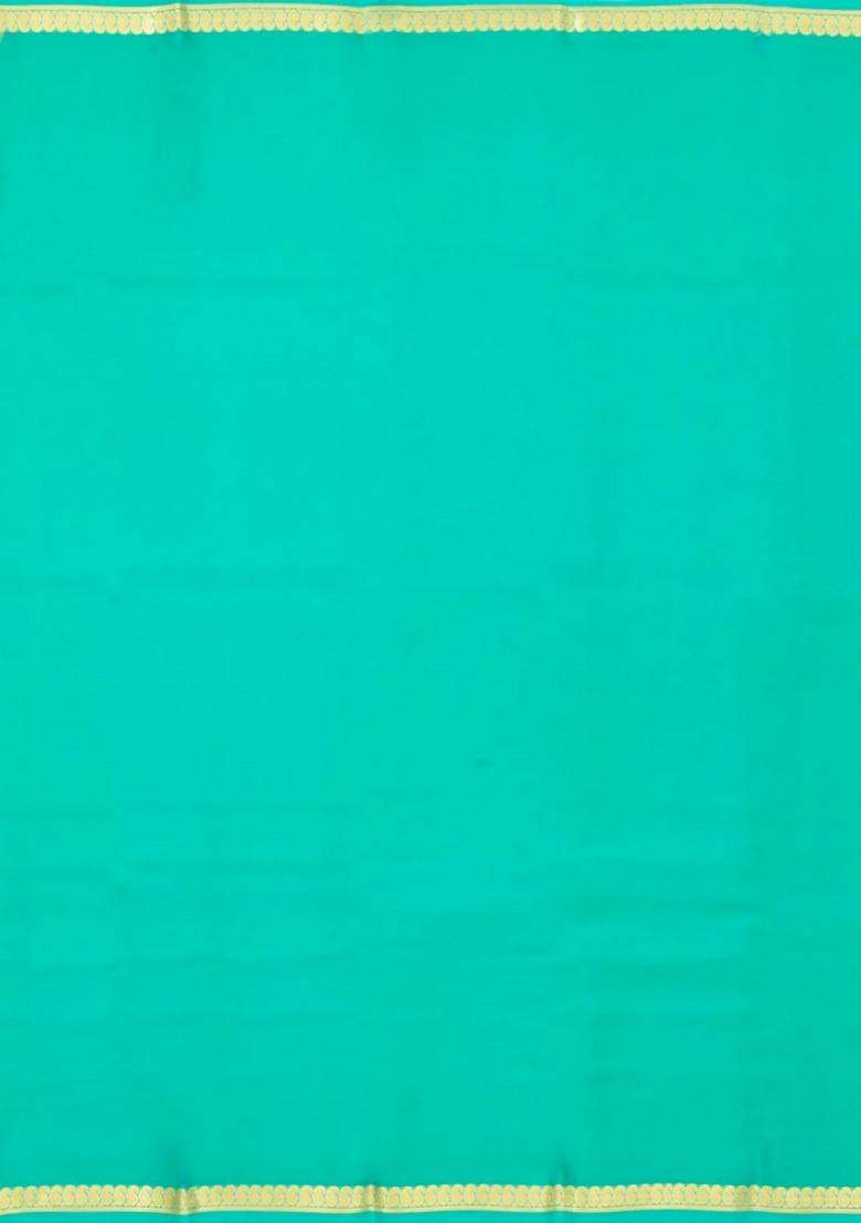 Turquoise Woven Mysore Silk Saree With Zari Border With Traditional Woven Design For Women - Indya