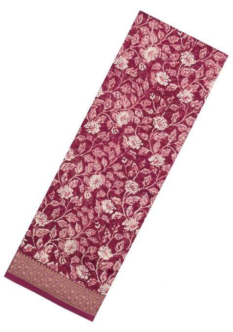 Dusty Peach Printed Chanderi Cotton Saree With Zari Border For Women
