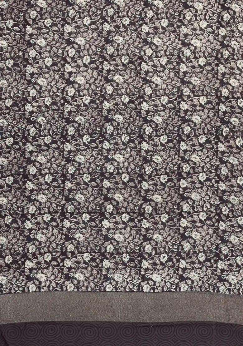 Black Printed Chanderi Cotton Saree With Zari Border For Women - Indya