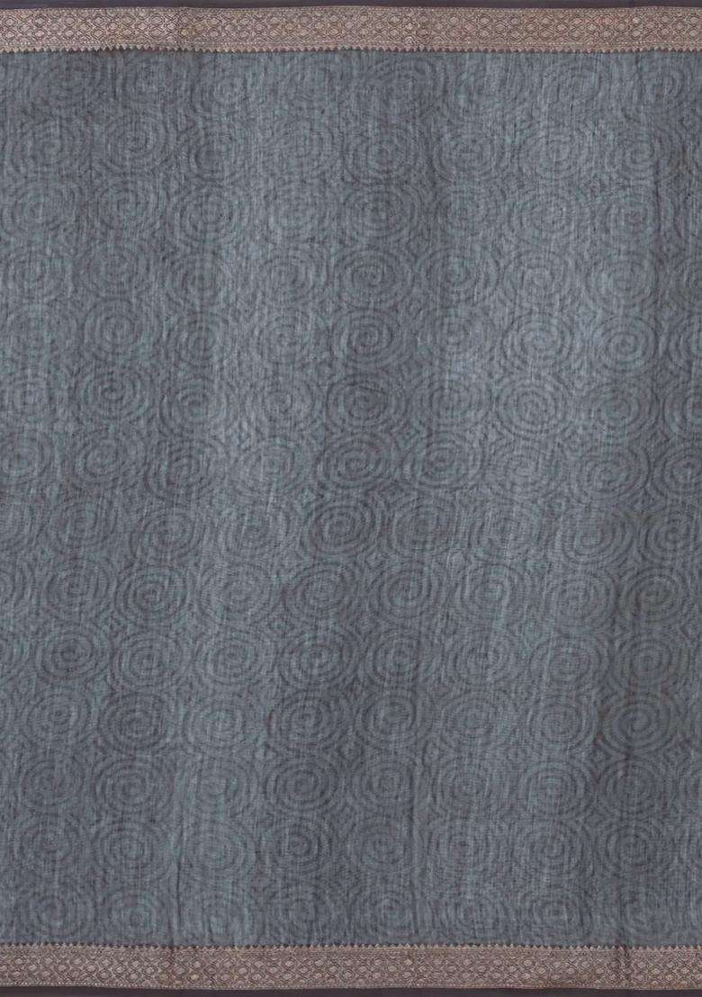 Black Printed Chanderi Cotton Saree With Zari Border For Women - Indya