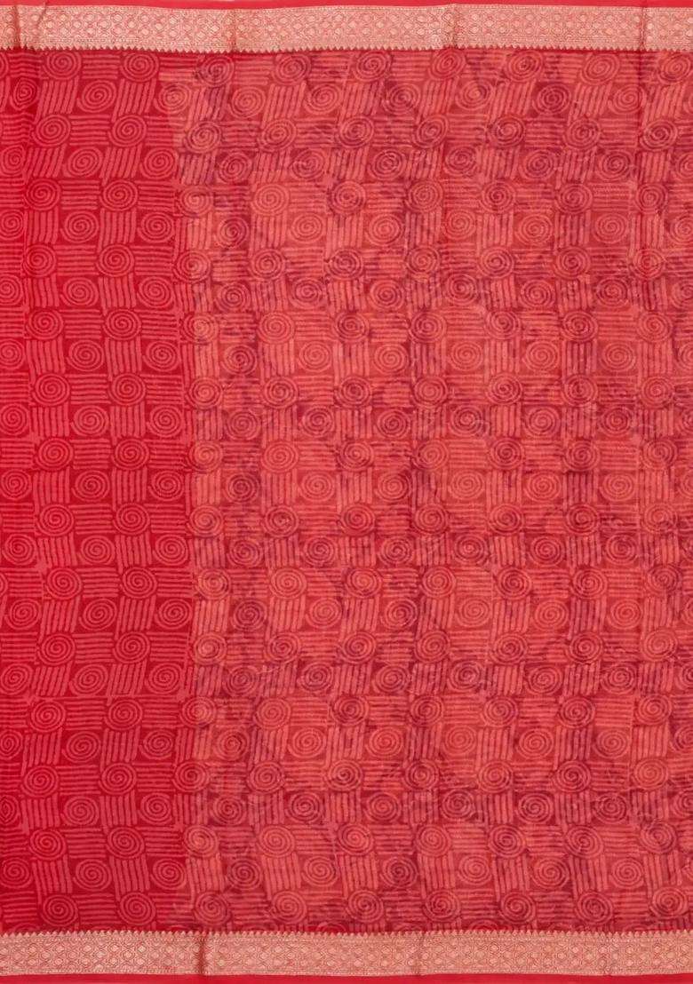 Indigo Printed Chanderi Cotton Saree With Zari Border For Women - Indya