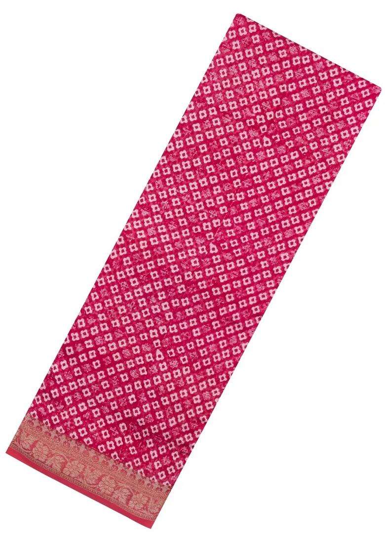 Pink Printed Chanderi Cotton Saree With Zari Border For Women - Indya