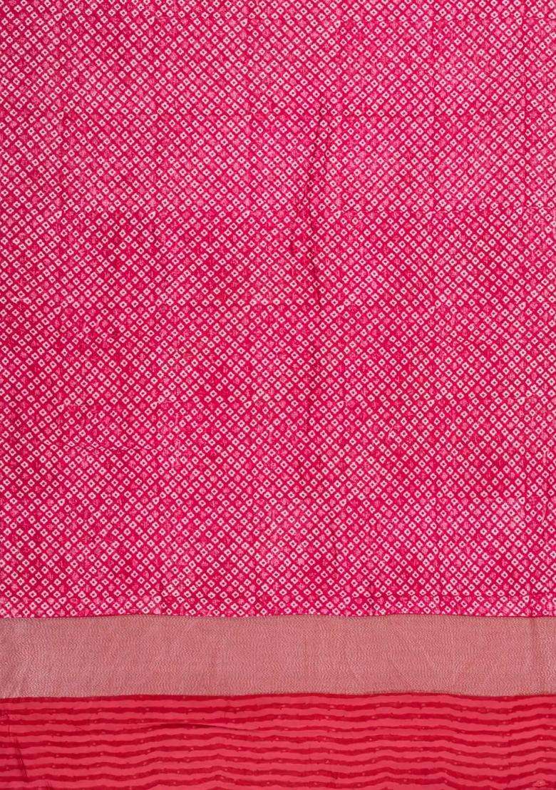 Pink Printed Chanderi Cotton Saree With Zari Border For Women - Indya