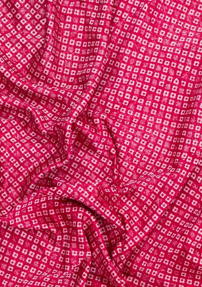 Pink Printed Chanderi Cotton Saree With Zari Border For Women - Indya