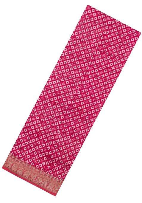 Pink Printed Chanderi Cotton Saree With Zari Border For Women