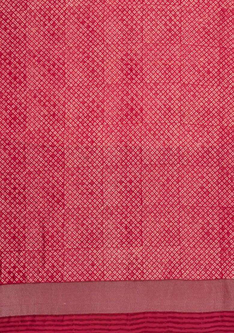Crimson Printed Chanderi Cotton Saree With Zari Border For Women - Indya
