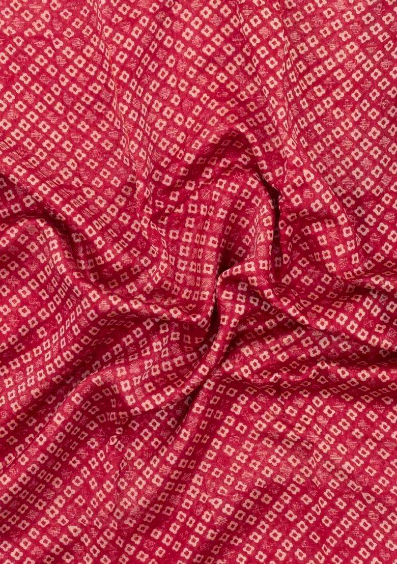 Crimson Printed Chanderi Cotton Saree With Zari Border For Women - Indya