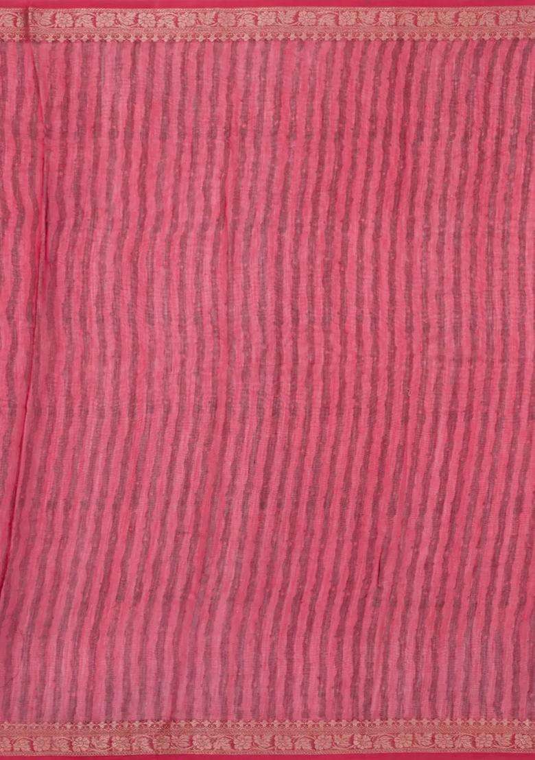 Crimson Printed Chanderi Cotton Saree With Zari Border For Women - Indya