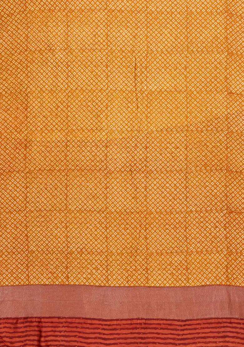 Mustard Printed Chanderi Cotton Saree With Zari Border For Women - Indya
