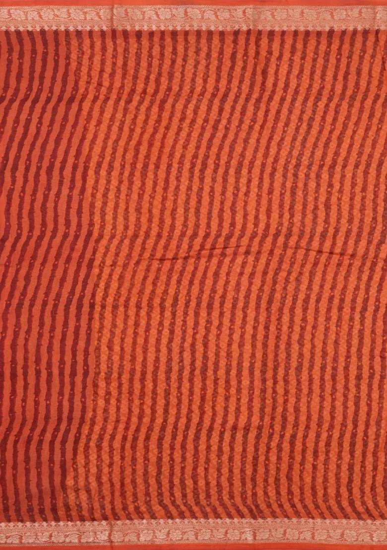 Mustard Printed Chanderi Cotton Saree With Zari Border For Women - Indya