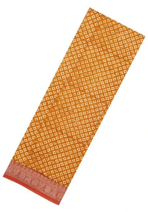 Mustard Printed Chanderi Cotton Saree With Zari Border For Women
