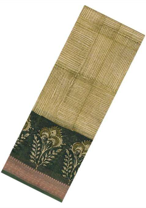 Green Printed Chanderi Cotton Saree With Zari Border For Women