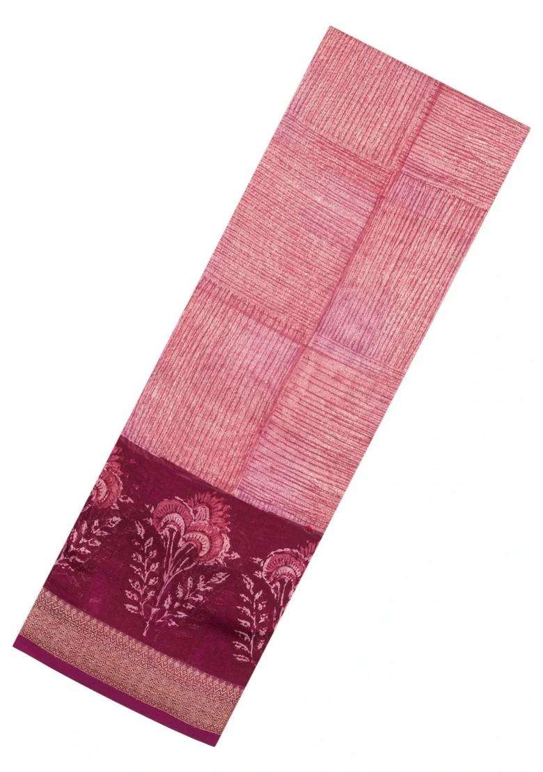 Magenta Printed Chanderi Cotton Saree With Zari Border For Women - Indya