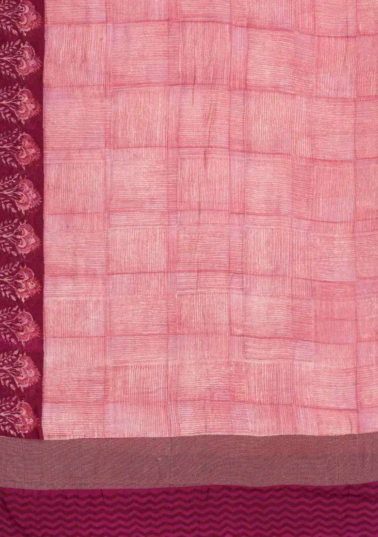 Magenta Printed Chanderi Cotton Saree With Zari Border For Women - Indya