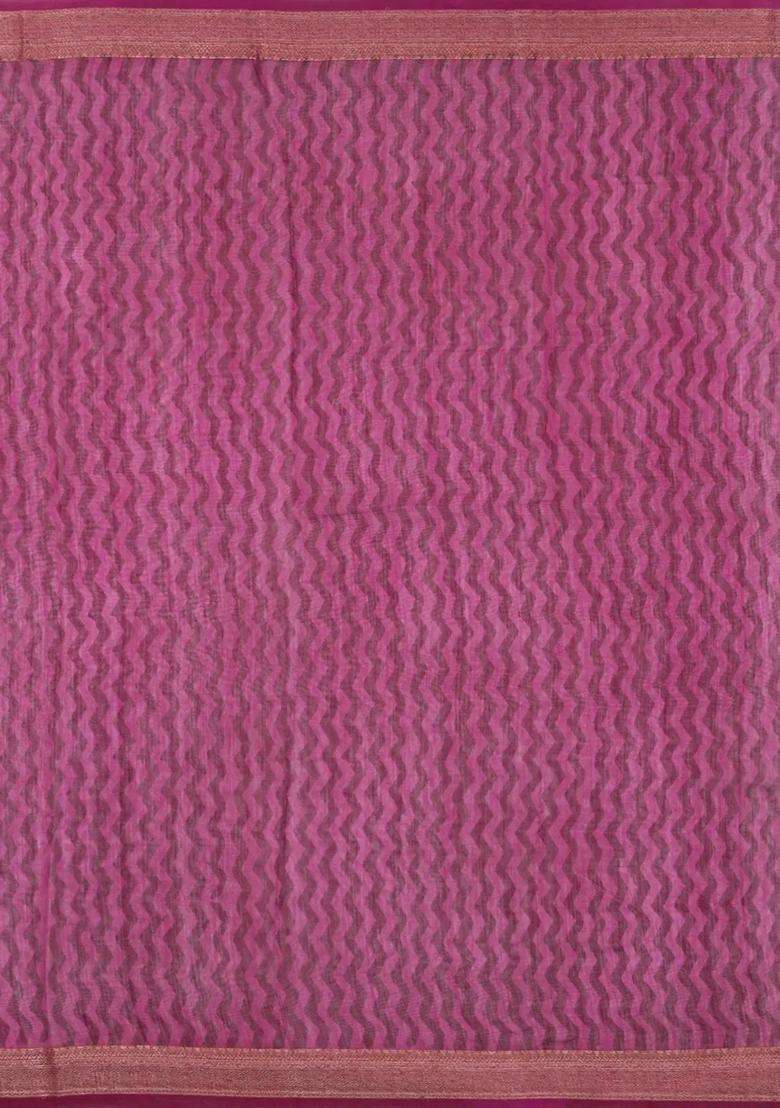 Magenta Printed Chanderi Cotton Saree With Zari Border For Women - Indya