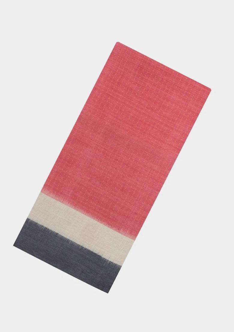 Peach Woven Dupion Silk Saree With Dotted Stripes Contrast Border With Checks And Stripes Design For Women - Indya