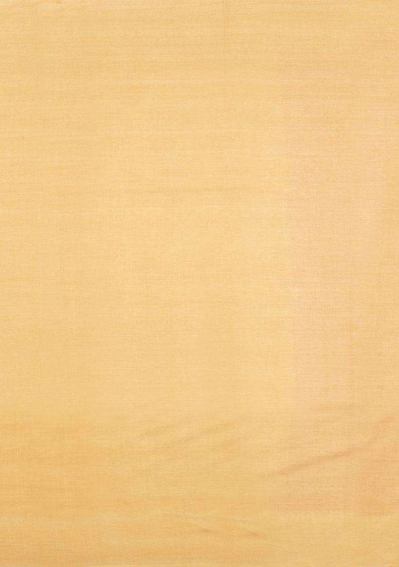 Peach Woven Dupion Silk Saree With Leaf Buttas Contrast Border With Buttas And Brocade Design For Women - Indya