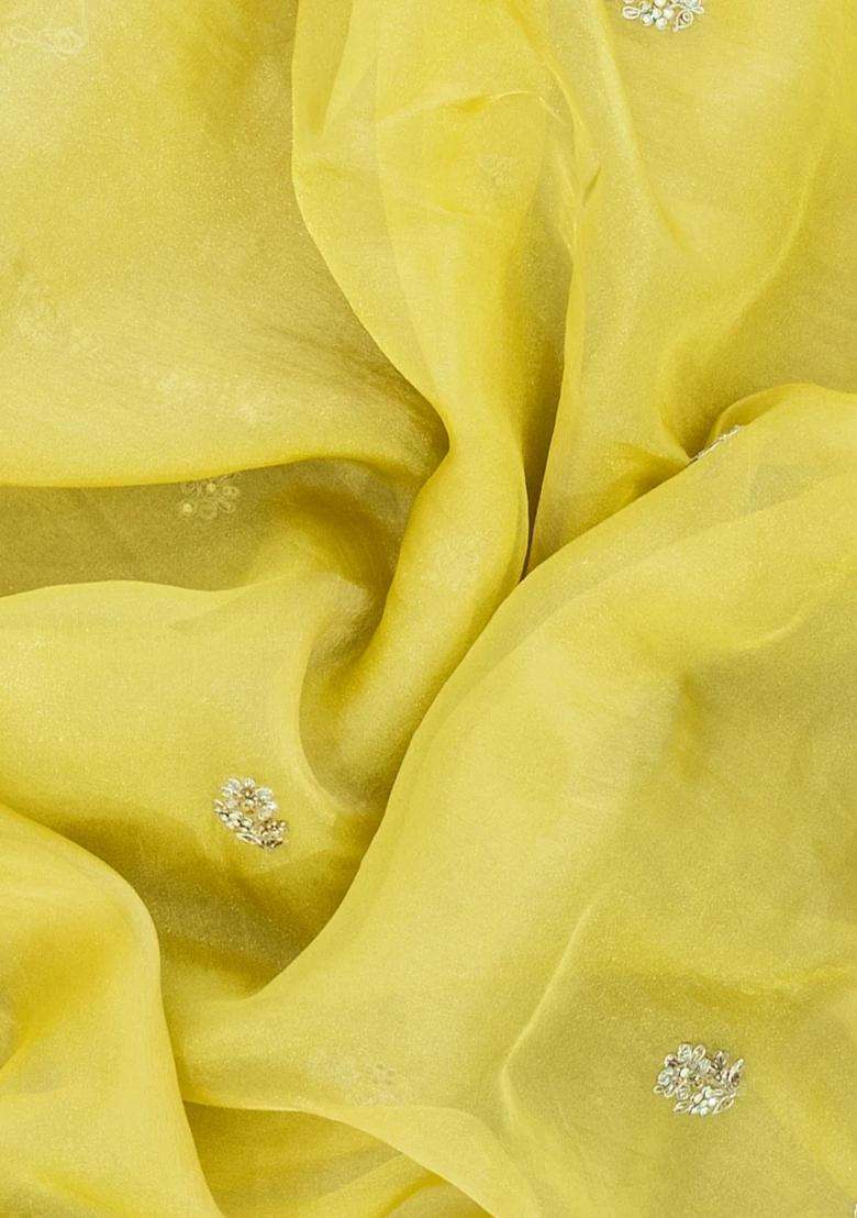 Yellow Embroidered Organza Saree With Buttas For Women - Indya