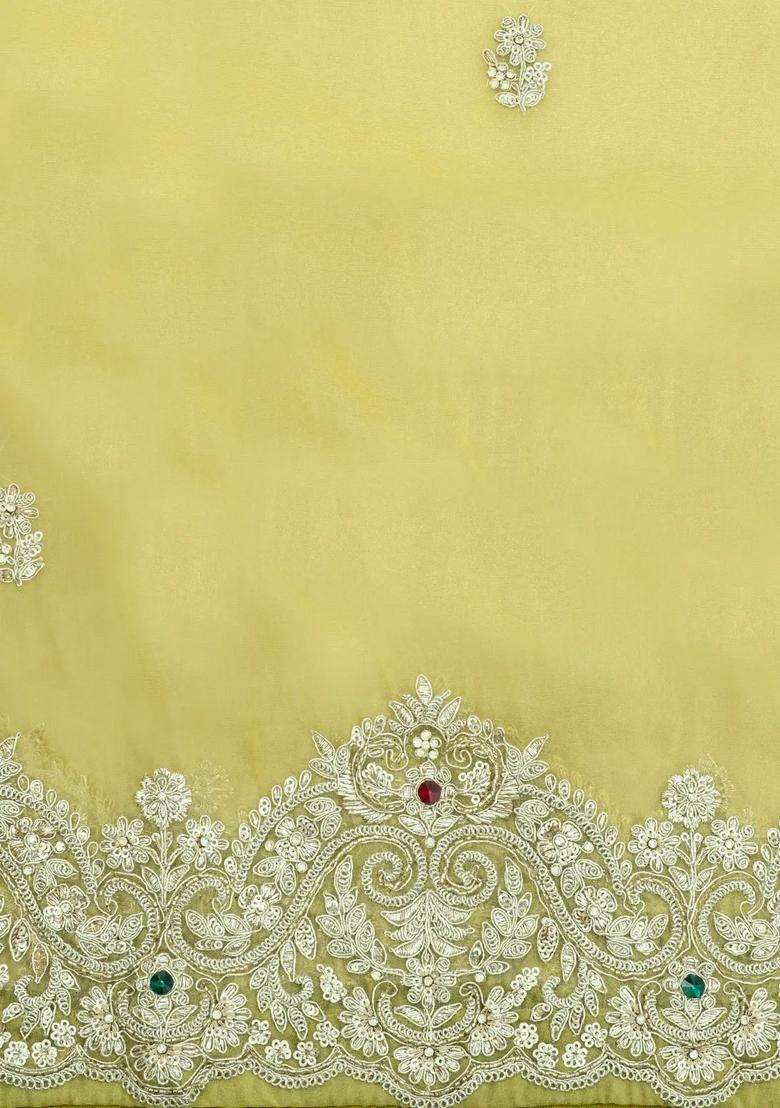 Yellow Embroidered Organza Saree With Buttas For Women - Indya