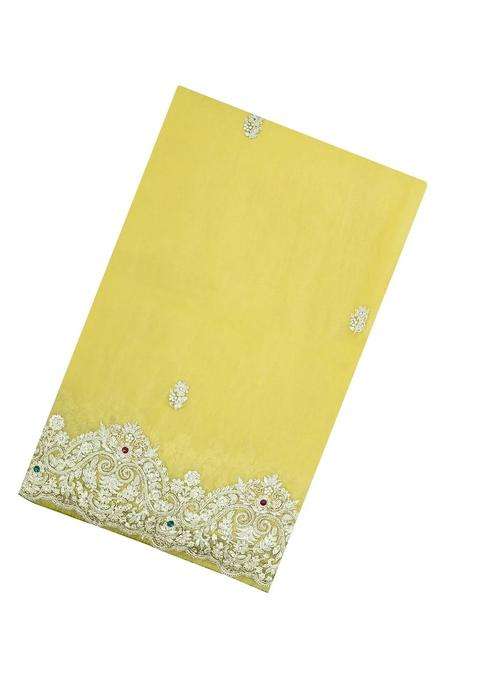 Yellow Embroidered Organza Saree With Buttas For Women