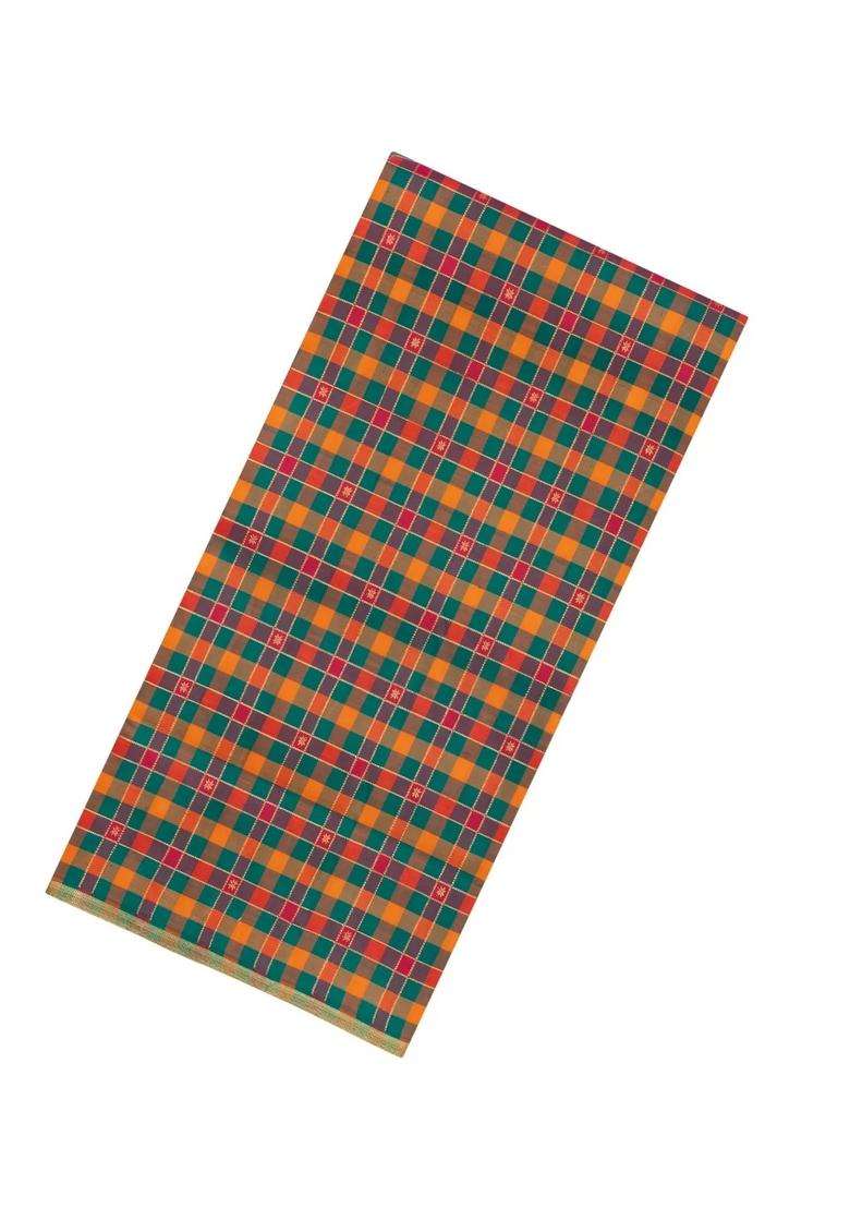 Multi Colour Crimson Handloom Kanchipuram 9 Yards Silk Saree With Checks Buttas With Buttas And Brocade Design For Women - Indya