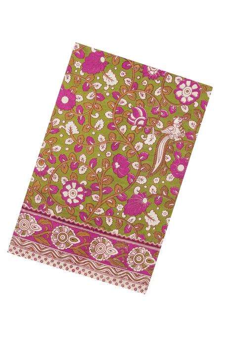 Olive Green Printed Kalamkari Cotton Saree For Women