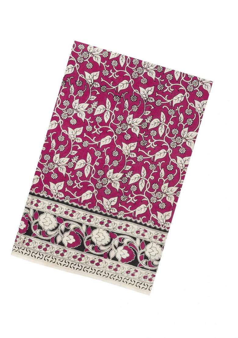 Magenta Printed Kalamkari Cotton Saree For Women - Indya