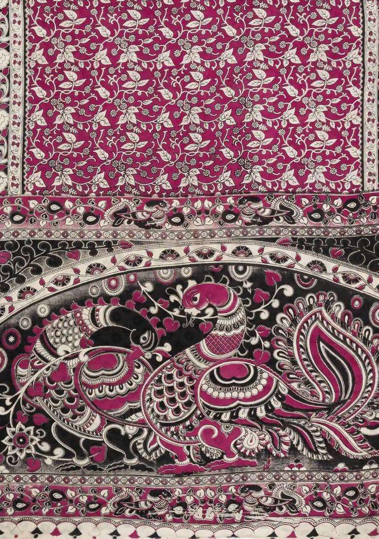 Magenta Printed Kalamkari Cotton Saree For Women - Indya