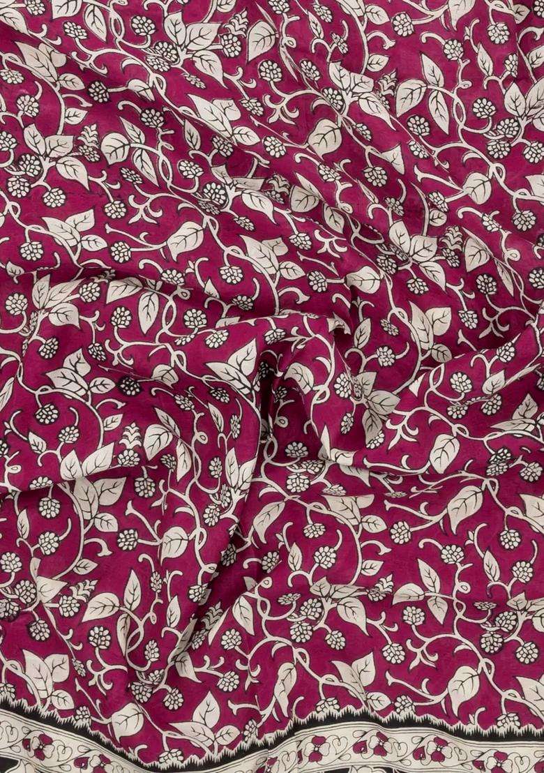 Magenta Printed Kalamkari Cotton Saree For Women - Indya