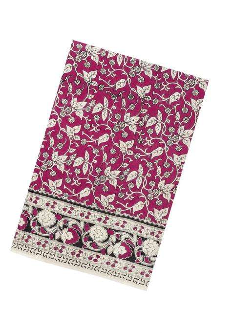 Magenta Printed Kalamkari Cotton Saree For Women