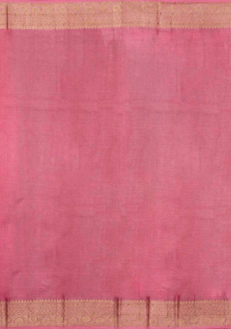 Dusty Pink Woven Tussar Silk Saree With Floral Motifs With Buttas And Brocade Design For Women - Indya