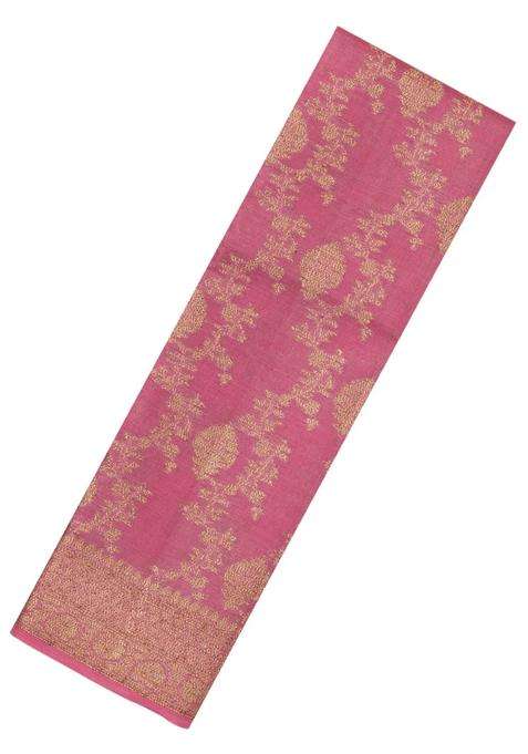 Dusty Pink Woven Tussar Silk Saree With Floral Motifs With Buttas And Brocade Design For Women