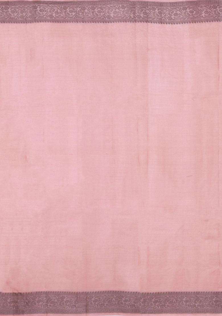 Light Peach Woven Tussar Silk Saree With Floral Buttas With Buttas And Brocade Design For Women - Indya