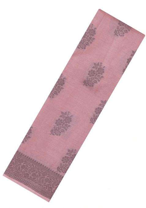 Light Peach Woven Tussar Silk Saree With Floral Buttas With Buttas And Brocade Design For Women