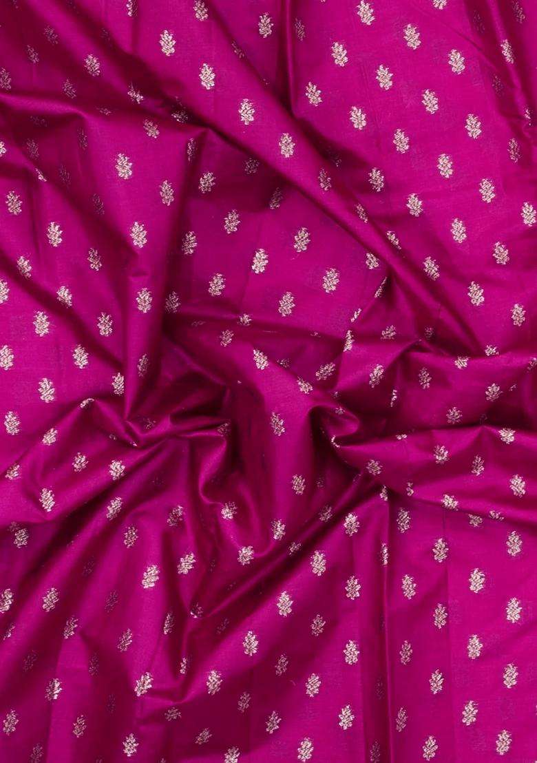 Hot Pink Woven Tussar Silk Saree With Floral Buttas With Buttas And Brocade Design For Women - Indya