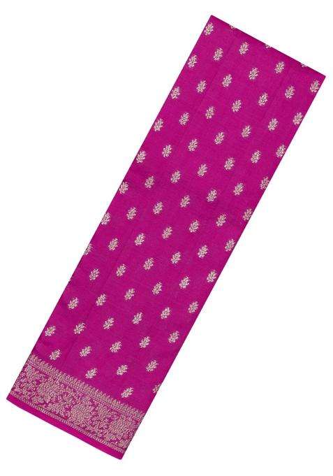 Hot Pink Woven Tussar Silk Saree With Floral Buttas With Buttas And Brocade Design For Women