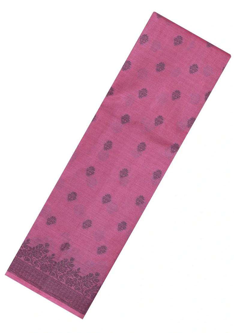 Pink Woven Tussar Silk Saree With Floral Buttas With Buttas And Brocade Design For Women - Indya